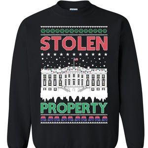 Stolen Property Ugly Christmas Sweater Sweatshirt Christmas Lights Wreaths Trump